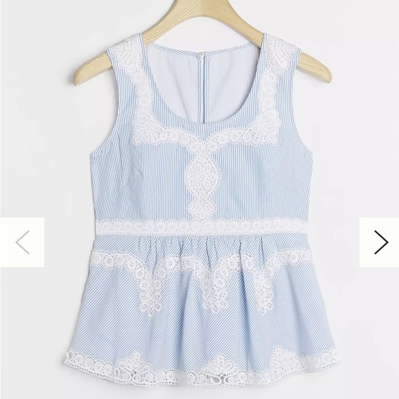 Anthropologie Tops - Anthropologie Blue and White Lace Trim Top